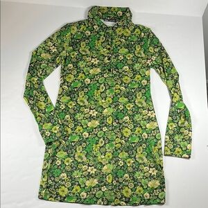 Zara Retro Floral Green Long Sleeve Mini Dress Sz S